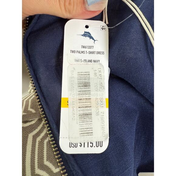 NWT Tommy Bahama Two Palms Linen T-Shirt Dress Navy Sz M Casual Summer Resort - Picture 7 of 10